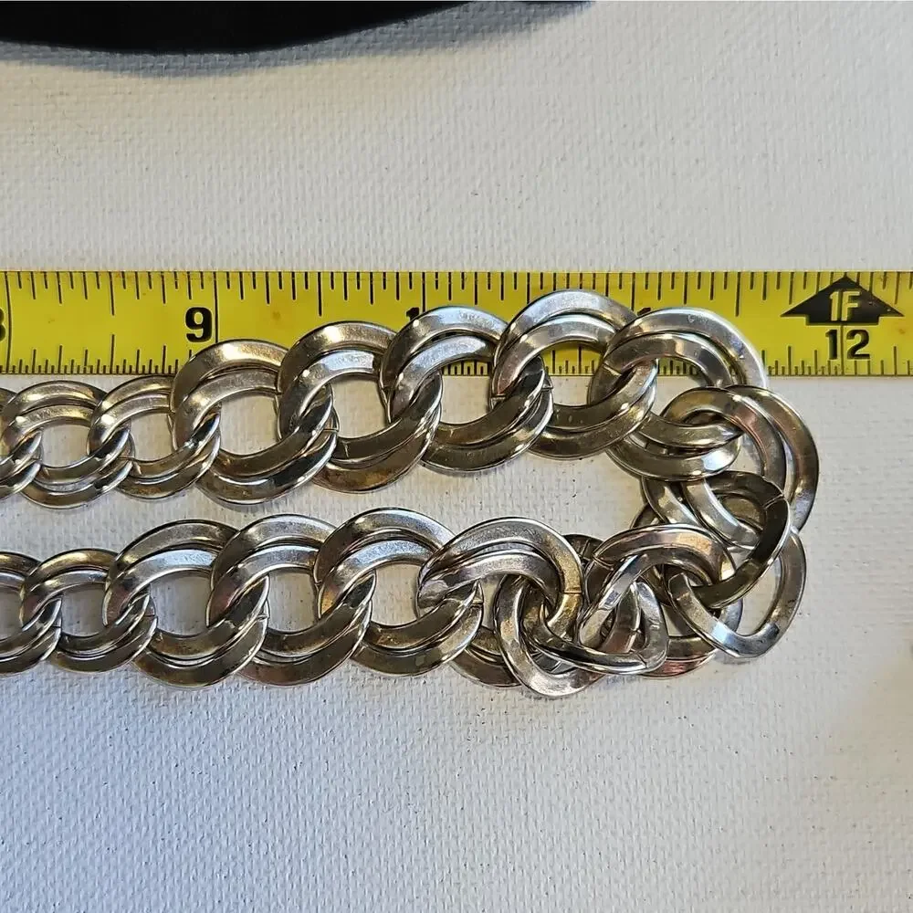 Vtg Silver Tone Curb Link Chain Necklace Box Clasp 24in